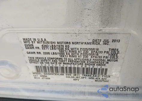 2014 Mitsubishi Outlander Sport Se z USA, uszkodzony, nr VIN 4A4AP4AU3EE002014